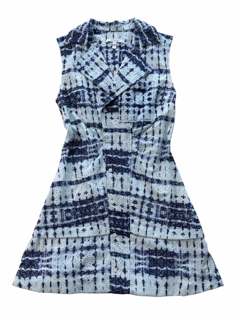 Derek Lam 10 Crosby Satina Sleeveless Blue Tie-Dye Eyelet Dress